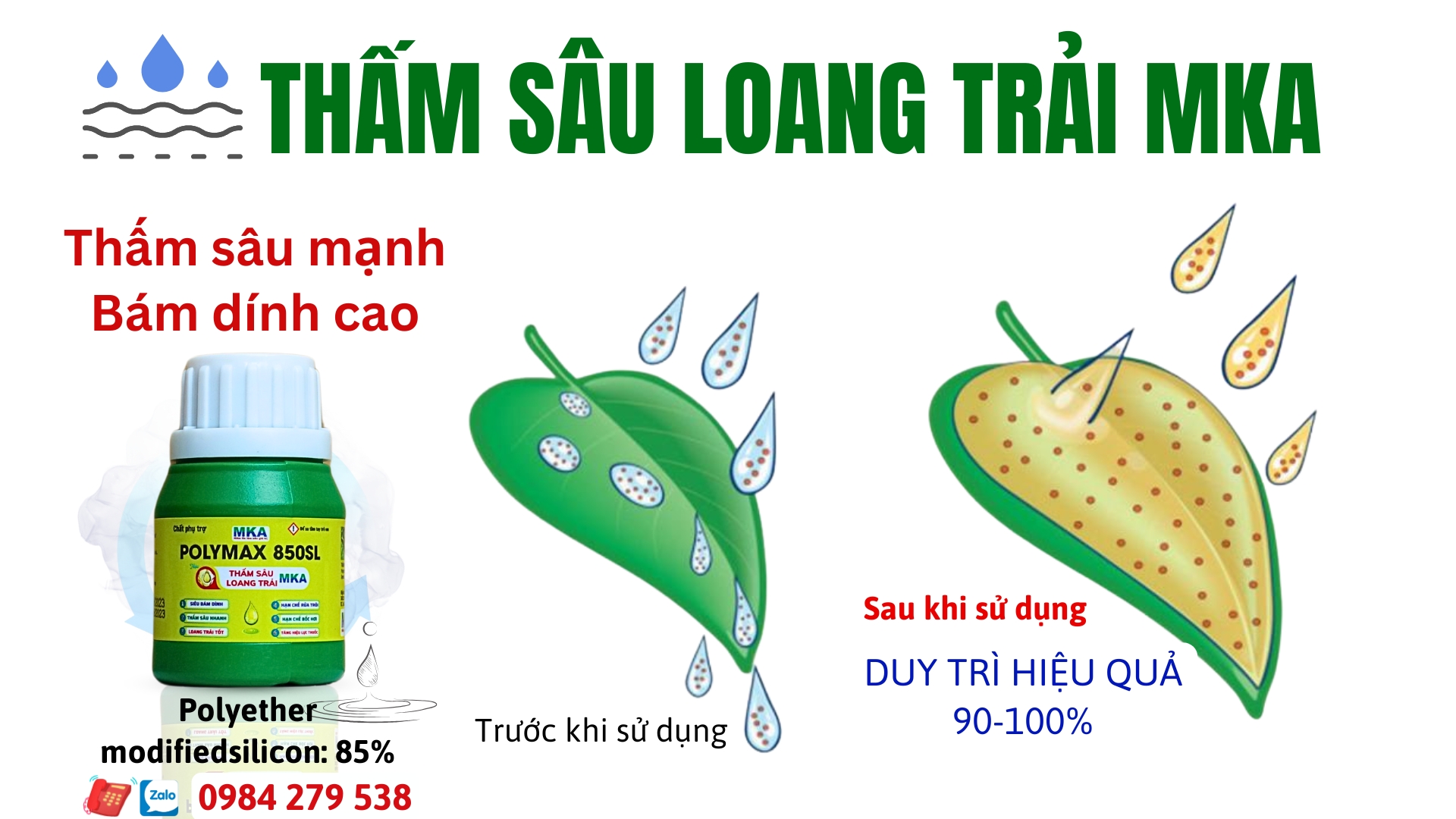 Cách phun thuốc đạt hiệu quả bằng chất bổ trợ thấm sâu loang trải MKA